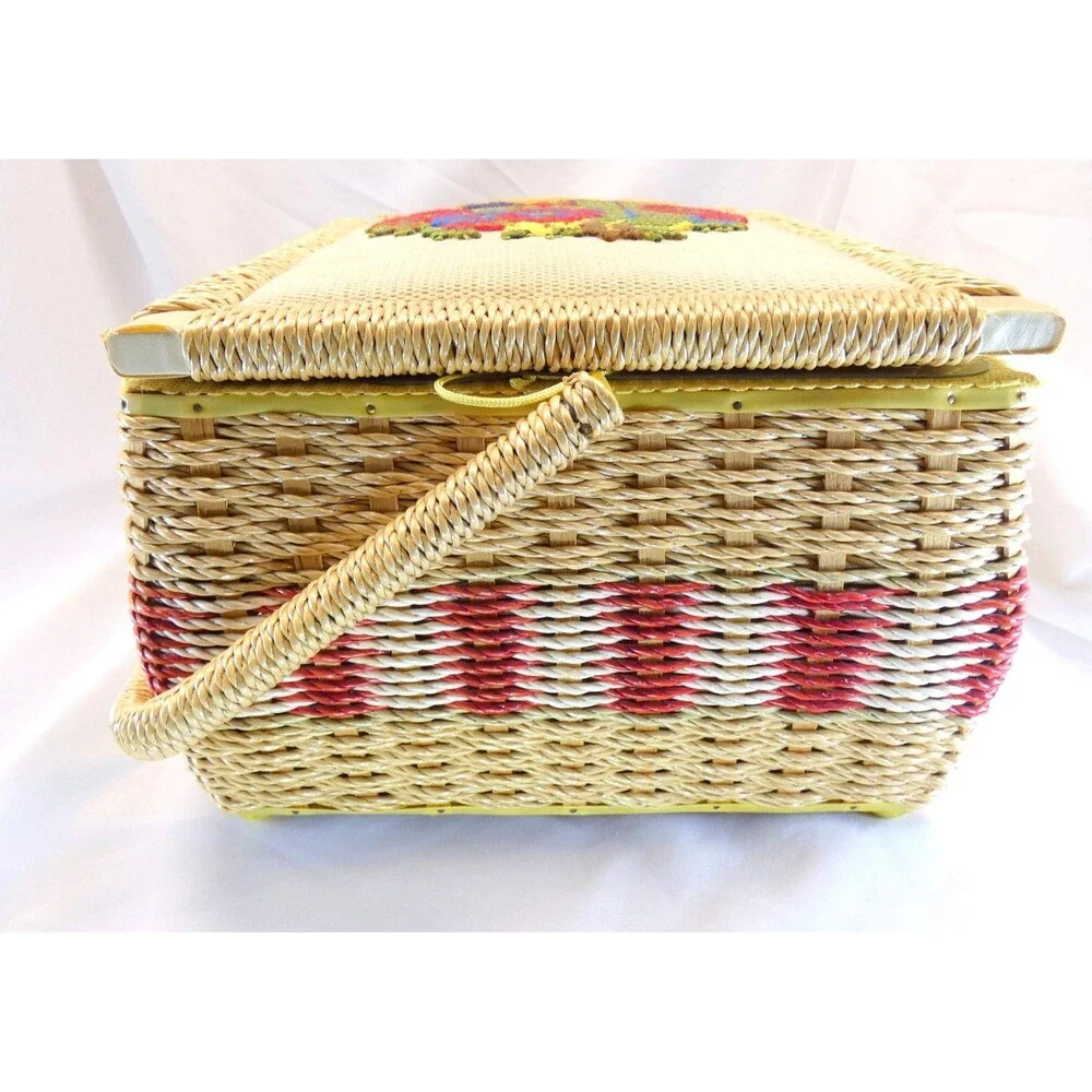 VTg  Embroidery Floral Top Sewing Basket with Insert JCPenney Yellow